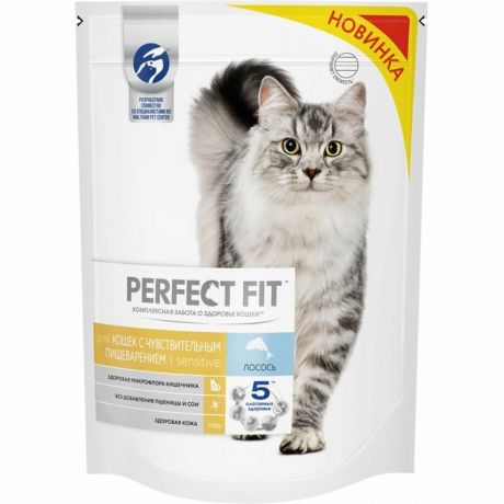 PERFECT FIT Perfect Fit сухой корм для кошек с чувствительным пищеварением с лососем - 650 г