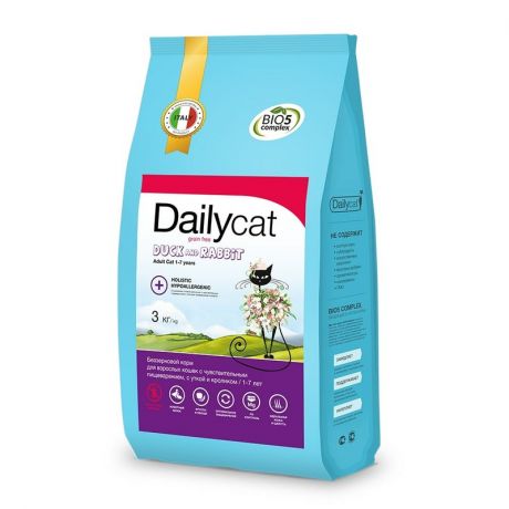 Dailycat Dailycat Grain Free Adult сухой корм для кошек с уткой и кроликом, беззерновой - 3 кг
