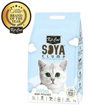 Kit Cat Kit Cat SoyaClump Soybean Litter Baby Powder соевый биоразлагаемый комкующийся наполнитель для котят с ароматом детской присыпки - 7 л