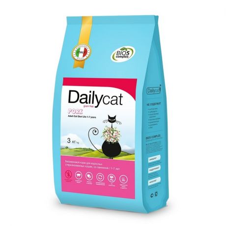 Dailycat Dailycat Grain Free Adult Steri Lite сухой корм для стерилизованных кошек, беззерновой, со свининой - 3 кг