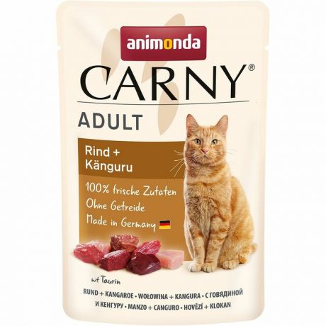 Animonda Animonda Carny Adult влажный корм для кошек, с говядиной и кенгуру, кусочки в желе, в паучах - 85 г