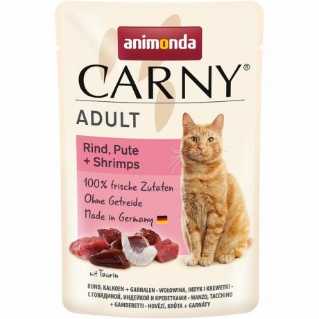 Animonda Animonda Carny Adult влажный корм для кошек, с говядиной, индейкой и креветками, кусочки в желе, в паучах - 85 г