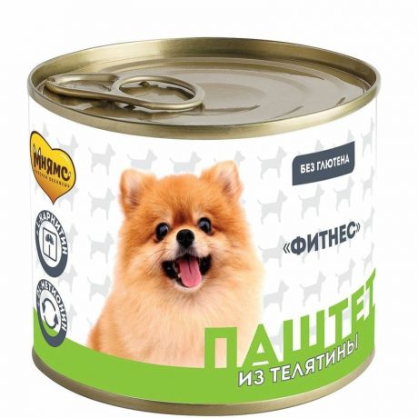 Мнямс Мнямс Фитнес полнорационный влажный корм для собак, паштет с телятиной, в консервах - 200 г