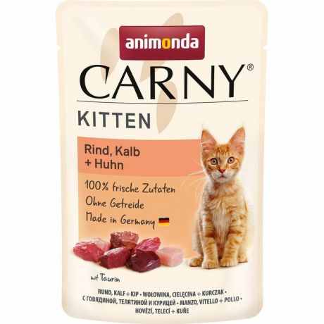 Animonda Animonda Carny Kitten влажный корм для котят, с говядиной, телятиной и курицей, кусочки в соусе, в паучах - 85 г