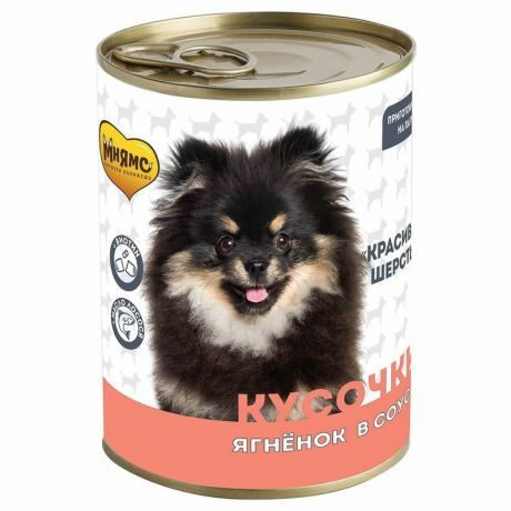 Мнямс Мнямс Красивая шерсть полнорационный влажный корм для собак с ягненком, кусочки в соусе, в консервах - 400 г