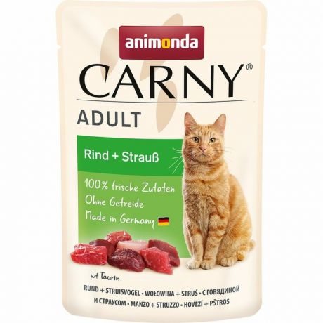 Animonda Animonda Carny Adult влажный корм для кошек, с говядиной и страусом, кусочки в желе, в паучах - 85 г