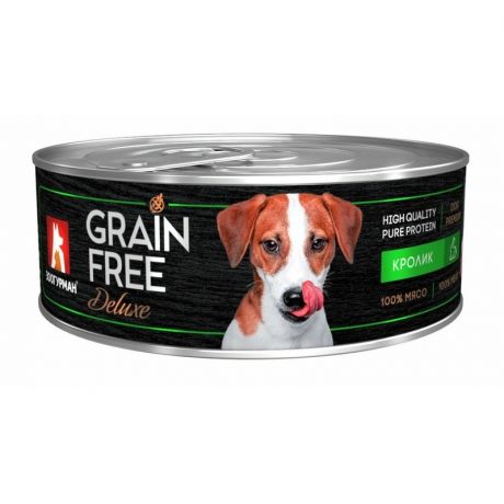 ЗООГУРМАН Зоогурман Grain Free Deluxe влажный корм для собак, беззерновой с кроликом, кусочки в желе, в консервах - 100 г