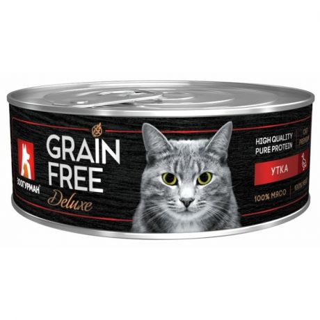 ЗООГУРМАН Зоогурман Grain Free Deluxe влажный корм для кошек, беззерновой, с уткой, кусочки в желе, в консервах - 100 г