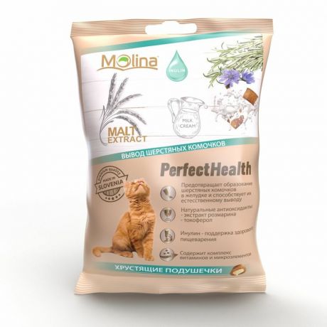 Molina Molina Хрустящие подушечки для кошек для вывода шерстяных комочков, 50 г