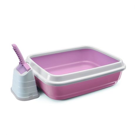 IMAC Туалет Imac Duoдля кошек с бортом и совком пепельно-розовый - 49х40х16 см