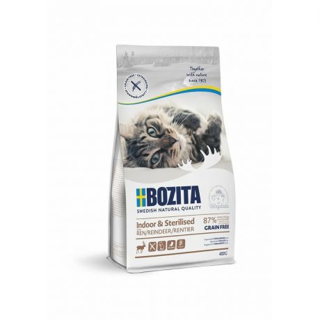 BOZITA Bozita Indoor & Sterilized GF Reindeer сухой беззерновой корм для стерилизованных и малоподвижных кошек с оленем - 400 г