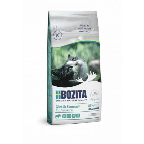 BOZITA Bozita Sensitive Diet & Stomach GF сухой беззерновой корм для кошек с чувствствительным пищеварением с лосем - 2 кг
