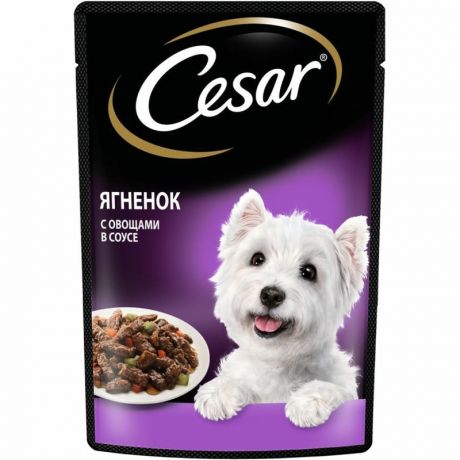Cesar Cesar полнорационный влажный корм для собак, с ягненком и овощами, кусочки в соусе, в паучах - 85 г