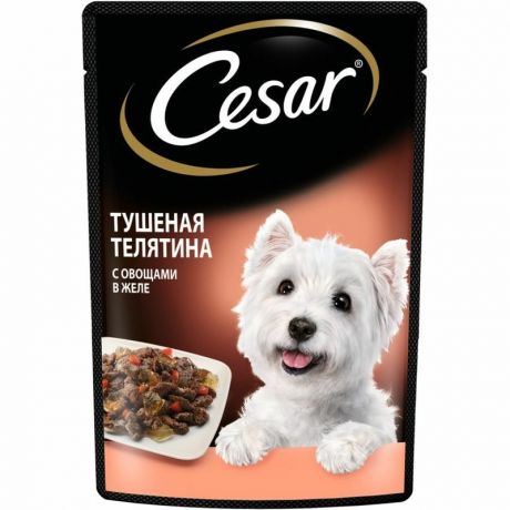 Cesar Cesar полнорационный влажный корм для собак, с тушеной телятиной с овощами, кусочки в желе, в паучах - 85 г