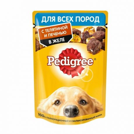 Pedigree Pedigree влажный корм для взрослых собак с телятиной и печенью в желе в паучах - 85 г