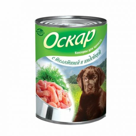 Оскар Оскар влажный корм для щенков, фарш из телятины с индейкой, в консервах - 350 г