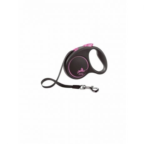 flexi flexi Black Design tape S поводок-рулетка для собак, черно-розовая 5 м, до 15 кг