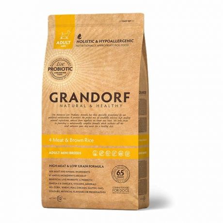 Grandorf Grandorf 4meat & Brown Rice Adult Min сухой корм для собак мелких пород, четыре вида мяса с бурым рисом - 1 кг