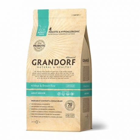 Grandorf Grandorf 4meat & Brown Rice Adult Indoor сухой корм для домашних кошек, четыре вида мяса с бурым рисом - 400 г
