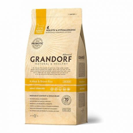 Grandorf Grandorf 4meat & Brown Rice Adult Sterilised сухой корм для стерилизованных кошек, четыре вида мяса с бурым рисом - 400 г