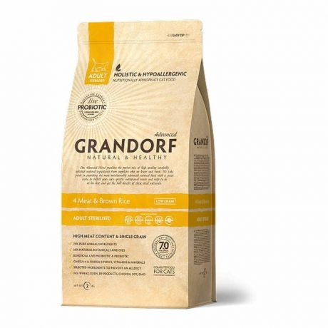 Grandorf Grandorf 4meat & Brown Rice Adult Sterilised сухой корм для стерилизованных кошек, четыре вида мяса с бурым рисом