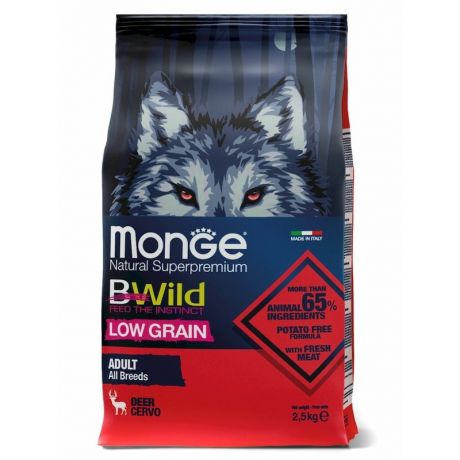 Monge Monge Dog BWild LOW GRAIN низкозерновой корм из мяса оленя для взрослых собак всех пород 2,5 кг