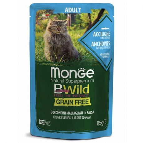 Monge Monge Cat BWild GRAIN FREE паучи из анчоусов с овощами для взрослых кошек - 85 г