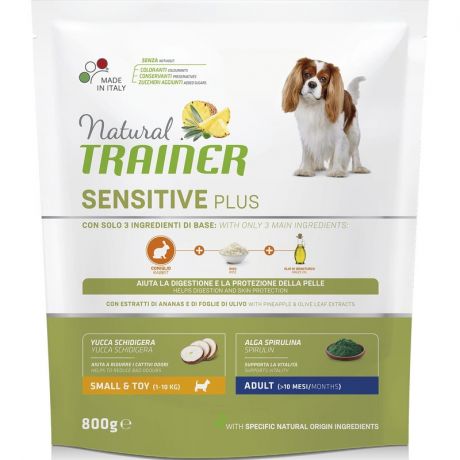 TRAINER Trainer Natural Sensitive Plus гипоаллергенный сухой корм для взрослых собак мелких пород c кроликом 800 г