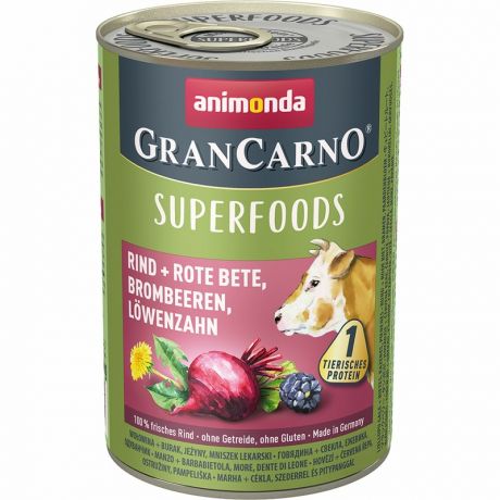 Animonda Animonda Gran Carno Superfoods влажный корм для собак, фарш из говядины, свеклы, ежевики и одуванчика, в консервах - 400 г