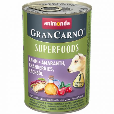 Animonda Animonda Gran Carno Superfoods влажный корм для собак, фарш из ягненка, амаранта, клюквы и лососевого масла, консервах - 400 г