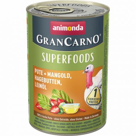 Animonda Animonda Gran Carno Superfoods влажный корм для собак, фарш из индейки, мангольдома, шиповника и льняного масла, консервах - 400 г