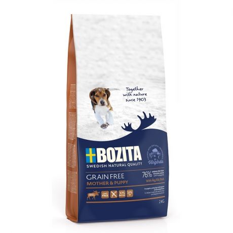 BOZITA Bozita Grain Free Mother & Puppy, Elk 30/16 сухой корм беззерновой для щенков и юниоров всех пород, беременных и кормящих сук с лосем - 2 кг