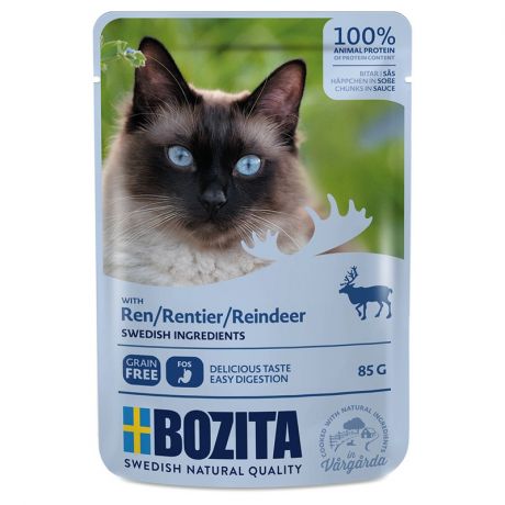 BOZITA Bozita Pouch Reindeer влажный корм для взрослых кошек с кусочками в соусе с олениной - 85 г