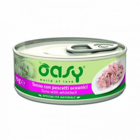 OASY Oasy Wet cat Specialita Naturali Tuna with Whitebait дополнительное питание для кошек с тунцом и мальками в консервах - 70 г