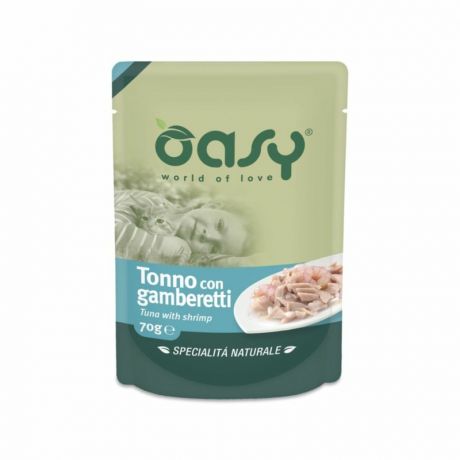 OASY Oasy Wet cat Specialita Naturali Tuna Shrimp дополнительное питание для кошек с тунцом и креветками в паучах - 70 г