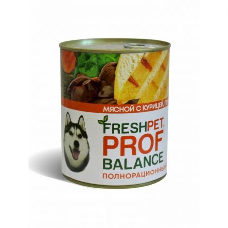 Freshpet Prof Balance Freshpet Prof Balance полнорационный влажный корм для собак, фарш из курицы, печени и гречки, в консервах - 850 г