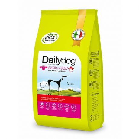 Dailydog Dailydog Adult Medium Breed сухой корм для собак средних пород, с ягненком и говядиной - 3 кг