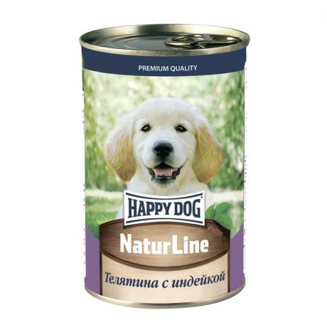 HAPPY DOG Happy Dog Natur Line полнорационный влажный корм для щенков, фарш из телятины и индейки, в консервах - 410 г