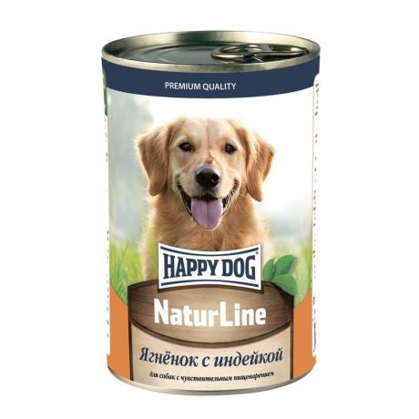 HAPPY DOG Happy Dog полнорационный влажный корм для собак, фарш из ягненка и индейки, в консервах - 410 г
