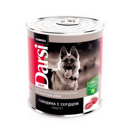 Darsi Darsi Adult полнорационный влажный корм для собак, паштет с говядиной и сердцем, в консервах - 850 г