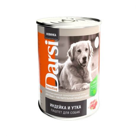 Darsi Darsi Sensitive полнорационный влажный корм для собак с чувствительным пищеварением , паштет с индейкой и уткой, в консервах - 410 г