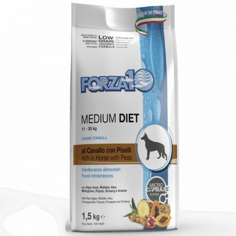 Forza10 Forza10 Med Diet Low Grain Cav полнорационный диетический корм для взрослых собак средних пород из конины, гороха и риса с микрокапсулами - 1,5 кг