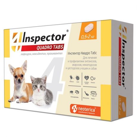Inspector Inspector Quadro Tabs таблетка от внешних и внутренних паразитов для кошек и собак 0,5-2 кг