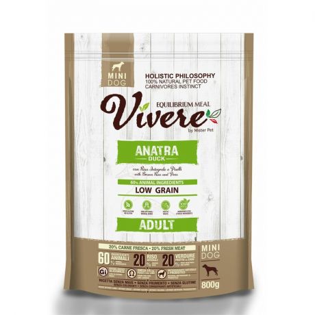 Vivere Сухой корм Vivere Mini Adult для взрослых собак мелких пород со вкусом утки - 800 г