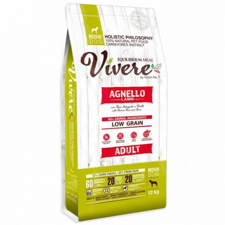 Vivere Сухой корм Vivere Medium Adult для взрослых собак средних пород со вкусом ягненка - 12 кг