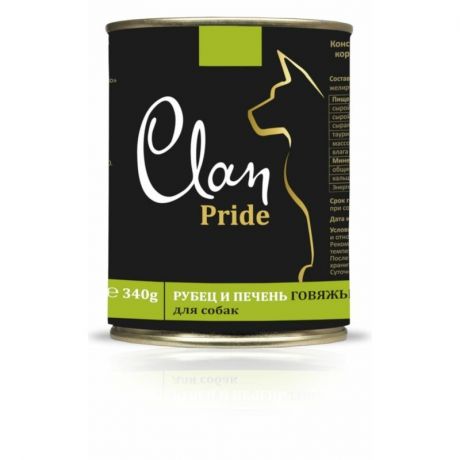 Clan Clan Pride полнорационный влажный корм для собак, рубец и печень говяжья, кусочки в желе, в консервах - 340 г
