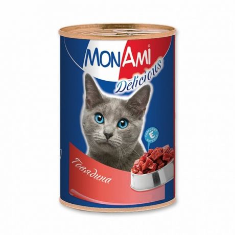MonAmi Влажный корм MonAmi для взрослых кошек любых пород с говядиной - 0,35 кг