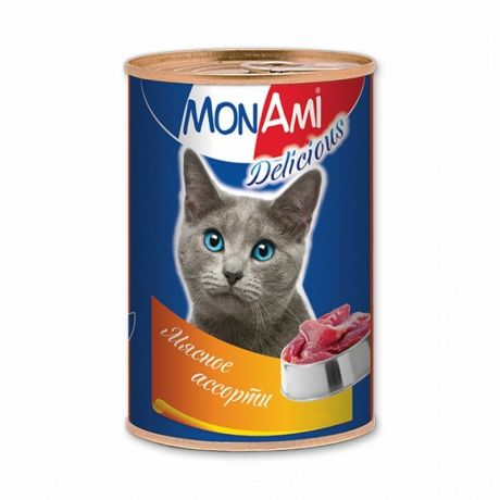 MonAmi Влажный корм MonAmi для взрослых кошек любых пород с мясным ассорти - 0,35 кг