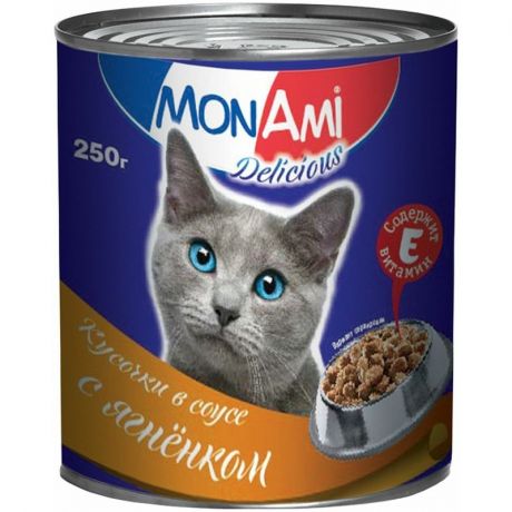 MonAmi Влажный корм MonAmi для взрослых кошек любых пород с кусочками ягненка в соусе - 0,25 кг