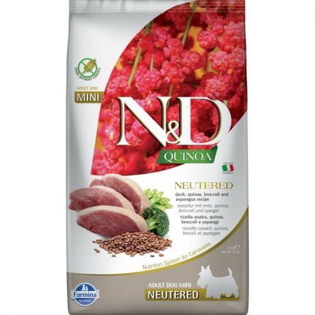 Farmina Farmina N&D Quinoa Neutered Adult Mini сухой корм для стерилизованных и кастрированных собак мелких пород с уткой и брокколи - 2,5 кг
